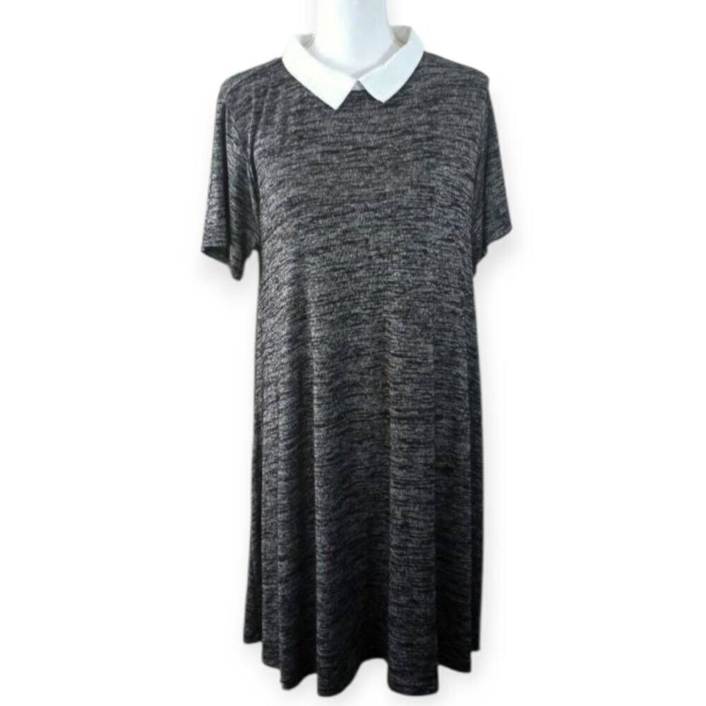 GRAY WHITE COLLAR MAXI DRESS SZ.M/L EUC SHORT SLEEVE